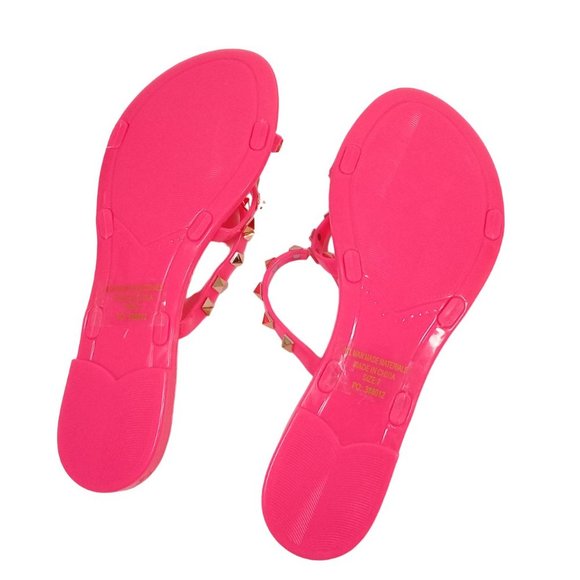 Charlotte Russe Women's NEW Pink Gold Studded Jelly Slip-On Flat Strap Sandal 7 - Picture 10 of 12